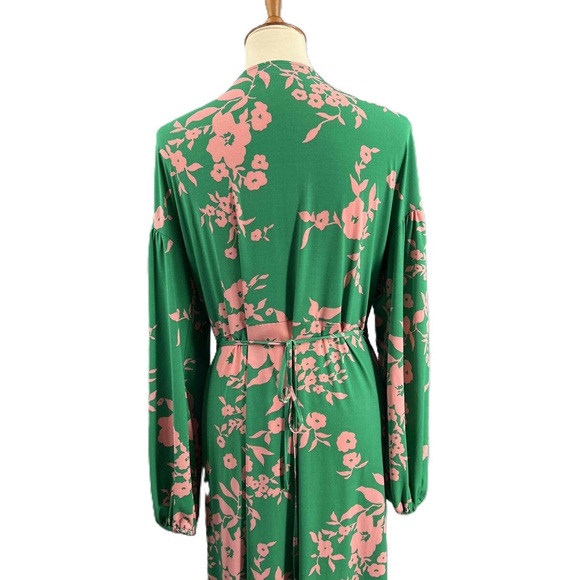 ASOS Design Pink Green Floral Long Sleeve Long Wrap Dress US 16/18 - Picture 6 of 6